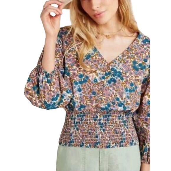 Anthropologie Tops - ANTHROPOLOGIE MAEVE Women’s Smocked Vneck Floral Print Top